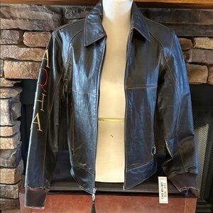 Men's Black Leather Bomber Jacket